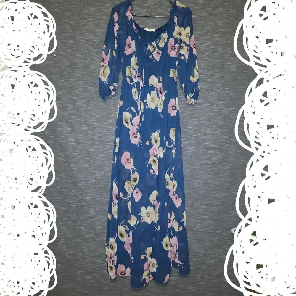Peach Love California Floral Maxi - Sheer Overlay/Mini Under Dress &Side Slit